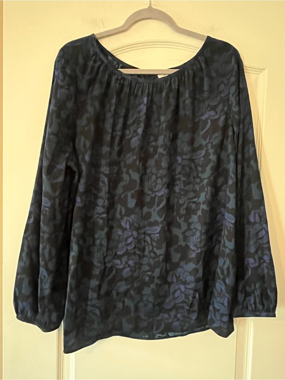Loft Black Base Floral Long Sleeve Blouse in Dark Teal & Purple Accents Size XXL - Picture 4 of 16
